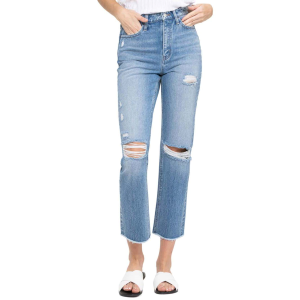 Women's  Super High Rise Distressed Slim Crop Straight Jean