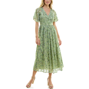 Women's  Chevron Tier Flutter Sleeve Maxi Dress