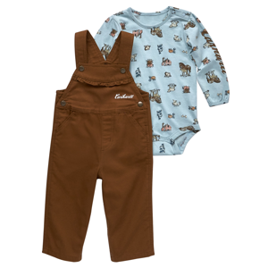Infant Girls Farm Life Print Bodysuit and Canvas Overall Set