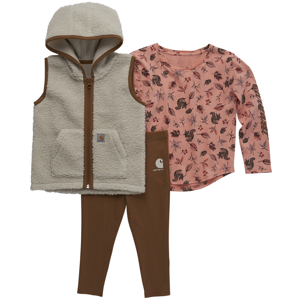 Toddler Girls Squirrel T-Shirt, Sherpa Vest And Pant 3 Pc Set