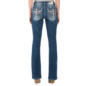 Women's  Americana Feathered Cross Bootcut Jeans
