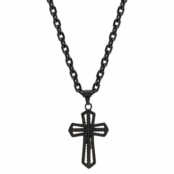 Black Rope Center Cross Necklace