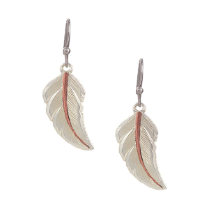 Women's  Two Tone Copper No Dream Is Too Small Feather Earrings