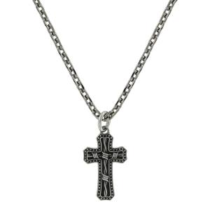 Men's  Antiqued Stainless Barbed Wire Cross Necklace