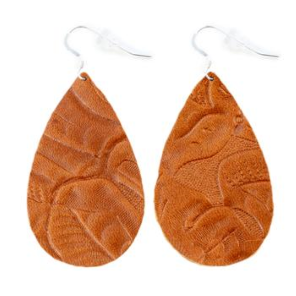 Tooled Leather Drop Earrings - Large