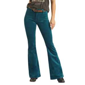 Women's  Teal Corduroy Button Flare Pant