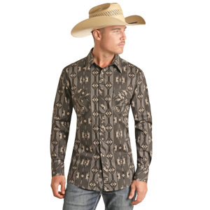 Men's  Aztec Long Sleeve Snap Shirt
