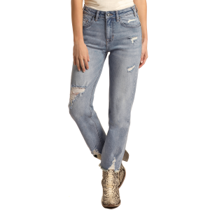 Women's  High Rise Destressed Straight Cropped Jean