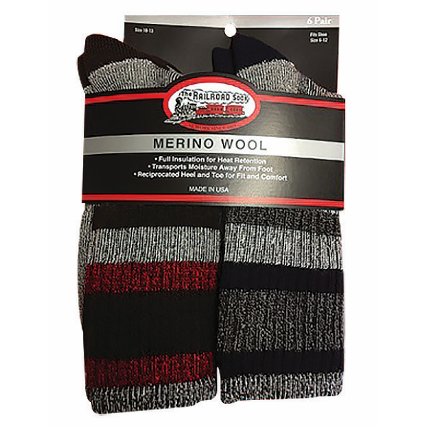 6 Pack Merino Wool Crew Sock