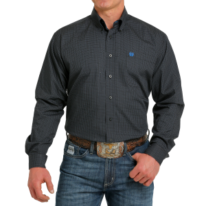 Men's  Navy/Black Pattern Long Sleeve Button Down Shirt