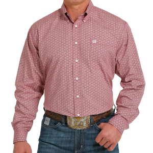 Men's  Burgundy Geometric Prism Print Long Sleeve Button Down Shirt