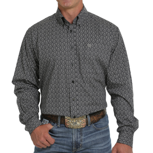 Men's  Black Beauty Leaf Pattern Long Sleeve Button Down Shirt