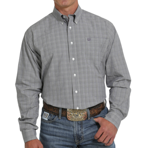 Men's  Smoked Pearl Plaid Long Sleeve Button Down Shirt