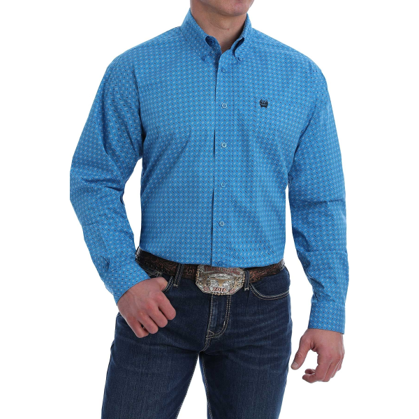 Blue Print Long Sleeve Button Down Shirt