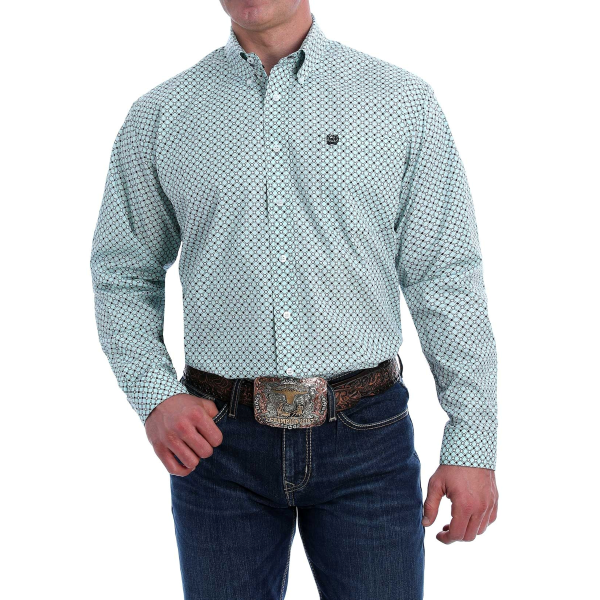 Blue Multi Geo Print Long Sleeve Button Down Shirt