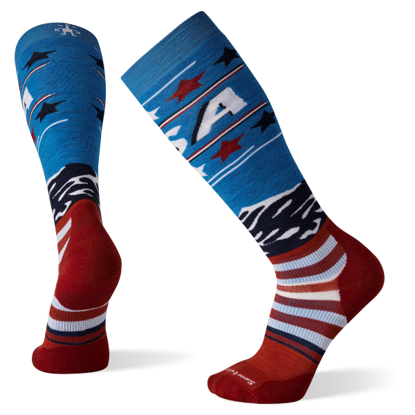 Performance Snow Targeted Cushion Pattern USA Flag Over the Calf Sock