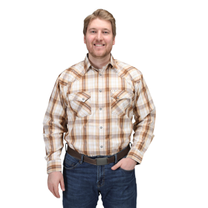 Men's  Brown Multi Plaid Long Sleeve Snap Shirt