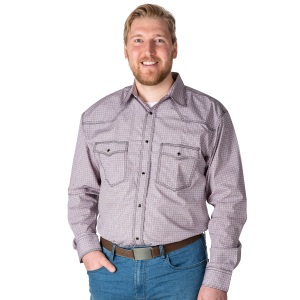 Men's  Maroon Long Sleeve 2 Pocket Snap Print Shirt