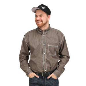 Men's  Small Brown Print Long Sleeve Button Down Shirt