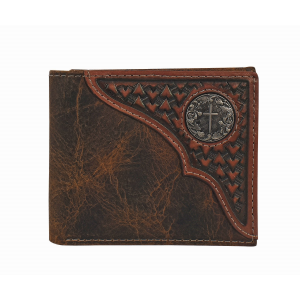Men's  Tooled Yoke With Concho Bifold Wallet