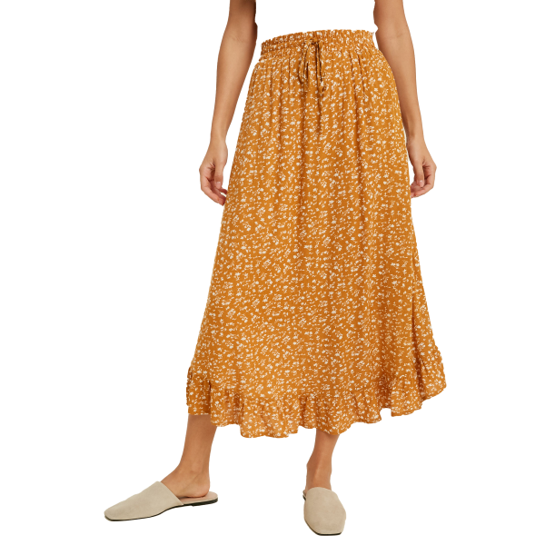 Floral printed midi skirt with ruffle hem
