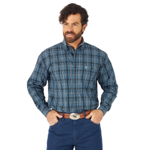 Men's  George Strait Poplin Plaid Long Sleeve Button Down Shirt