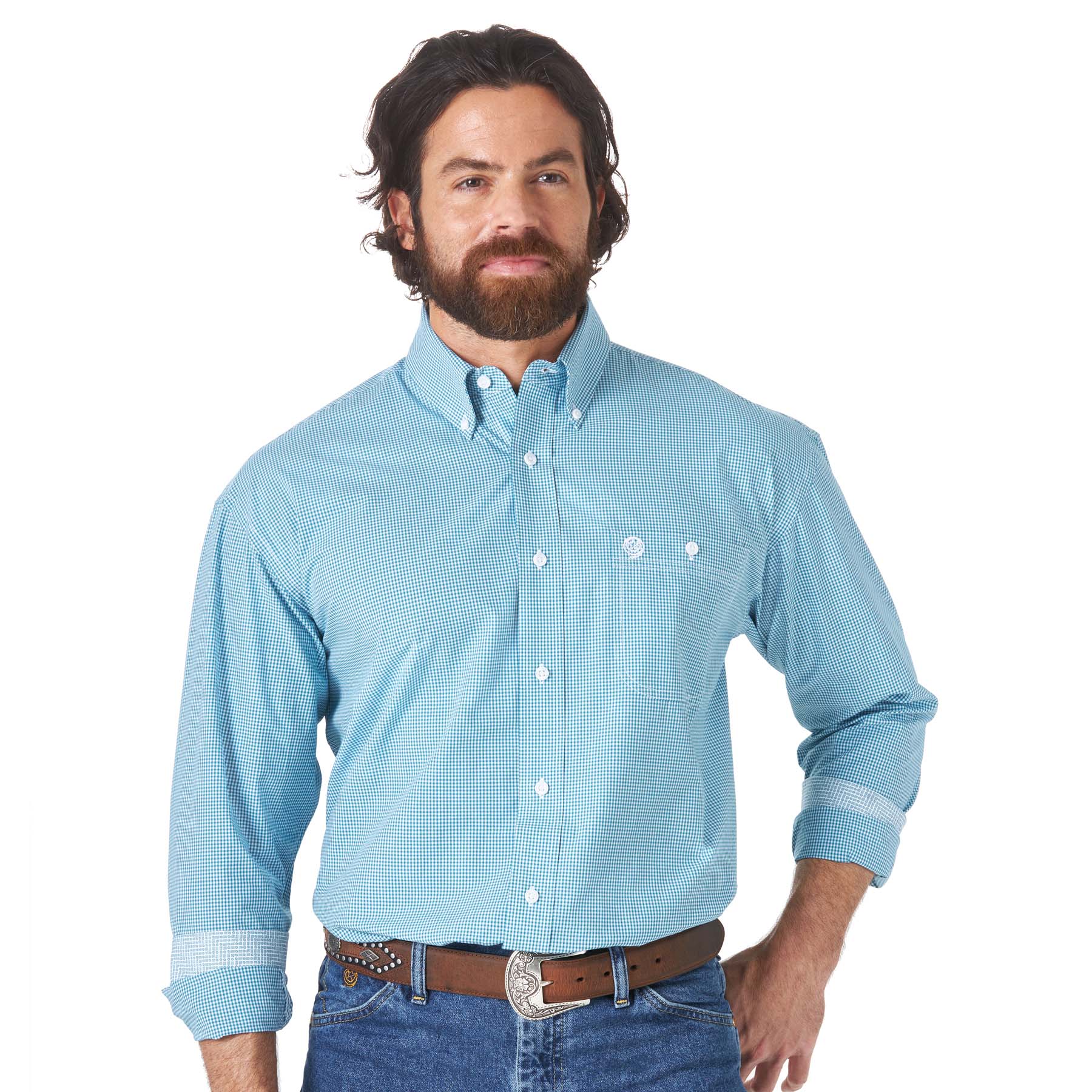 Wrangler Mens George Strait One Pocket Button Long Sleeve Woven Shirt