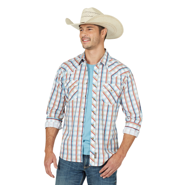 Retro Premium Blue/White/Red Long Sleeve Snap Shirt