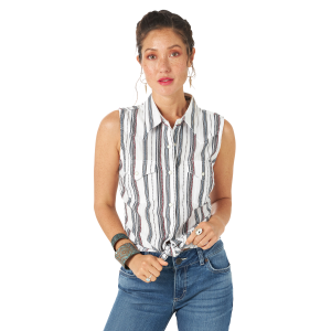 Women's  Sleeveless Retro Woven Stripe Shirt
