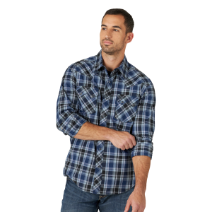 Men's  Retro Modern Fit Long Sleeve Snap Plaid Shirt