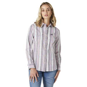 Women's  Retro Vertical Aztec Stripe Long Sleeve Snap Shirt