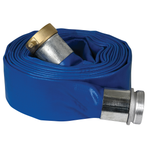 1.5" x 25' Blue  PVC Layflat Discharge Hose with Pin Lug Fittings