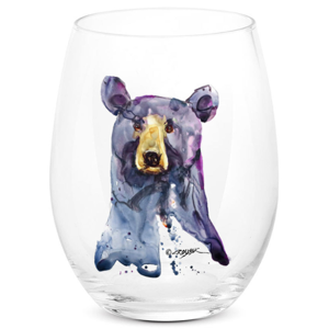 Watercolor Black Bear Stemless Wine Glass