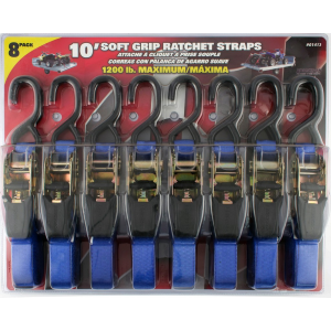 8-Pack 1,200 lb Soft Grip Ratcheting Tie-Down