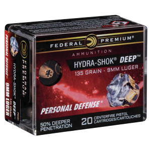 Personal Defense Hydra-Shok Deep 9mm 135 Grain Ammo