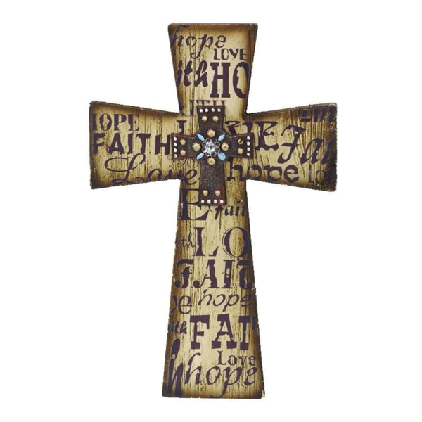 Layered Cross "Faith, Love, Hope" Wall Decor