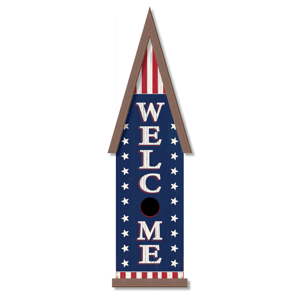 Welcome, Patriotic, Bird House Shaped Sign