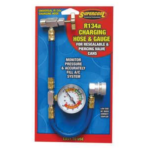 R134a Universal Charging Hose with Gauge for Resealable and Piercing Valve Cans