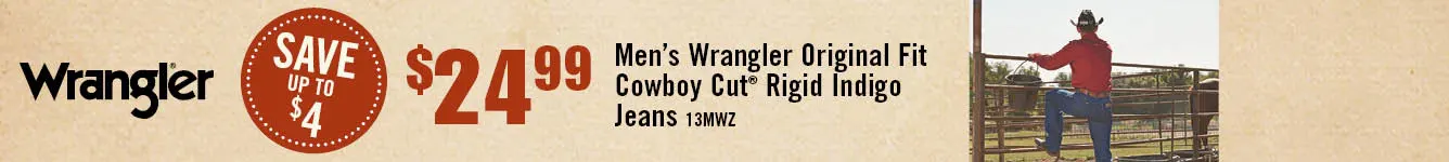 $24.99 Men's Wrangler Original Fit Cowboy Cut Rigid Indigo Jeans